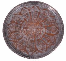 Keleti kézműves réz dísztál, d: 33 cm