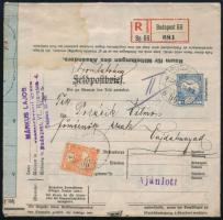 1915 Térképből készített ajánlott nyomtatvány Budapestről Vajdahunyadra küldve 28f bérmentesítéssel