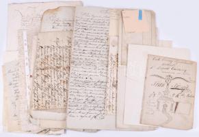 ca 1700-1800 Antikvárius készlet maradvány, kb 50 db kézirat, levél, nyugta, feljegyzés, rajz, szerződés, sok viaszpecsétes. megfejtendő iratokkal, helytörténészeknek, amatőr vagy profi történészeknek.