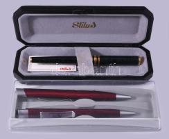 Fém flaska és 2 darab toll, tokban