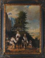 Jelzés nélkül, Barabás Miklós után: Vásárra induló román család. Olaj, vászon. Javított. Dekoratív fakeretben. 60x45,5 cm.