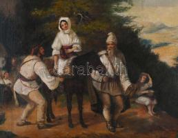 Jelzés nélkül, Barabás Miklós után: Vásárra induló román család. Olaj, vászon. Javított. Dekoratív f...