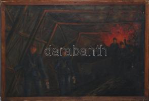 Bicskei Karle János (1907-1967): Tatabányai bányászok, 1964. Olaj, vászon. Jelzett. Kissé sérült (festéklepergéssel). Fakeretben. 45x65,5 cm.