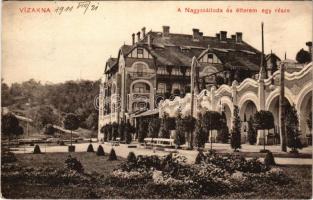 1911 Vízakna, Salzburg, Ocna Sibiului; Nagyszálloda és étterem egy része. Takács Jenő kiadása / spa hotel and restaurant (ázott sarok / wet corner)