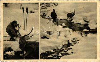 1941 Volóc, Volovec, Volovets; Sí- és vadászterepek a Borzsovai-havasokon, síelő szarvassal, téli sport. Hangya szövetkezet kiadása. Foto Manduk / ski and hunting fields, winter sport, skier with deer (Rb)