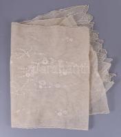 1860-1900 között, 3 darab csipke terítő, néhol folttal, 90x90 cm, 240x32 cm, d: 92 cm. Ritka gyűjtői...