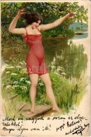 1903 Slightly erotic lady art postcard. litho (EK)