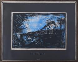 Hegedűs László (1920-2012): Keresztrefeszítés, 1968. Fametszet, papír. Jelzett. Művészpéldány Artist's proof jelzéssel. Lapszéli elszíneződéssel. Üvegezett fakeretben. 30x46 cm. Ritka!