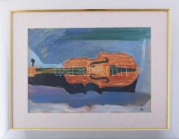 Olvashatatlan jelzéssel: Hegedű. Vegyes technika, papír, üvegezett fakeretben, 28,5×41 cm