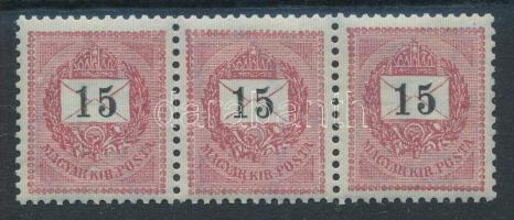 1898 15kr hármascsík lemezösszefüggés, lemezhibákkal