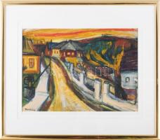 Dési Huber jelzéssel: Színes utca. Vegyes technika, papír. Lapszéli szakadással. Üvegezett fakeretben, 29,5x41,5 cm