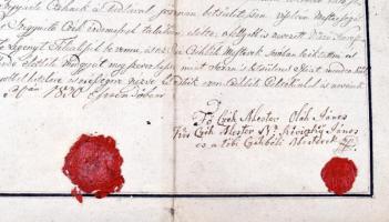 1830 Eger, magyar nyelvű szíjgyártó céhlevél, viaszpecsétekkel