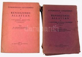 Tudományos Gyűjtemény 2 száma (22., 29.): Dudich Endre: Rendszeres állattan. III. Ízeltlábú állatok. (Arthropoda.) Felvágatlan példány.;  Hankó Béla: Rendszeres állattan. IV. A gerincesek általános jellemzése és a halak.;  [Pécs], 1927-1928, Danubia, [4]+188 p.; VIII+107+1 p. Kiadói papírkötések, a második kötet borítója és gerince sérült, a hátsó borító leszakadt, az első kötet jó állapotban.