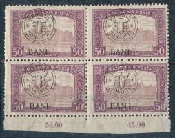 Kolozsvár 1919 Parlament 50f ívszéli 4-es tömb, jobb alsó bélyegen "BAN I" tévnyomat, Bodor vizsgálójellel