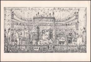 Gross Arnold (1929-2015): A művészet dicsérete. Ofszet nyomat, papír, jelzett a nyomaton. Az 1973-ban megjelent Corvina mappából. 21x37,5 cm.