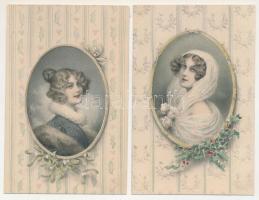 2 db RÉGI hölgyek művészlap: M. M. Vienne Nr. 229. / 2 pre-1945 lady art postcards s: R. R. v. Wichera