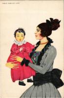 Mode / Lady with child art postcard. B.K.W.I. 201-2. s: Mela Koehler (fa)