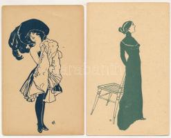 2 db RÉGI hölgy művészlap: Pesti dalok. Kiadja Kner Izidor Gyomán, 3-4. sorozat / 2 pre-1945 Hungarian lady art postcards s: Geiger R.