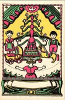 Boldog Karácsonyt! Nyomtatta és kiadja Kner Izidor, Gyoma / Hungarian art postcard with Christmas greeting s: Kozma
