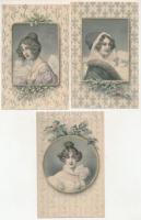 3 db RÉGI hölgyek művészlap: M. M. Vienne Nr. 229. / 3 pre-1945 lady art postcards s: R. R. v. Wichera