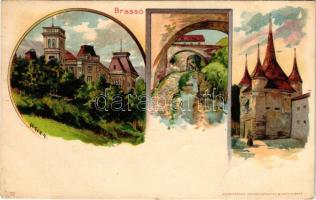 Brassó, Kronstadt, Brasov; Lövölde, Katalin kapu, Árokmente / shooting hall, city gate, Graft. Kosmos S. VII. litho s: Geiger R. (gyűrődések / creases)