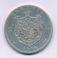 Románia 1880B 5L Ag "I. Károly" T:F pici ph. Romania 1880B 5 Lei Ag "Carol I" C:F small edge error Krause KM#12