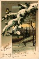 1902 Winter art postcard. litho s: Mailick + "SOPRON P.U." "BÉCS - NAGY-KANIZSA 24. SZ." vasúti mozgóposta bélyegző (vágott / cut)