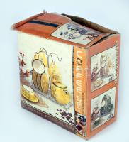 Bontatlan konyhai kávézó szett, állvánnyal, kerámia.