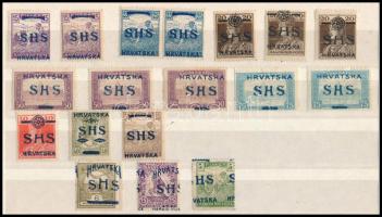 SHS 1919 15 db db bélyeg + 3 db bélyeg eltolódott felülnyomással, Bodor vizsgálójellel