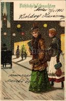 1903 Fröhliche Weihnachten / Christmas greeting lady art postcard. litho s: Mailick + "K. und K. Milit. Post Mostar" (lyuk / pinhole)