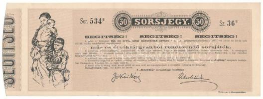 1887. Budapest "Segítség! mű- és értéktárgyakból rendezendő sorsjáték" sorsjegye "534 36" T:XF