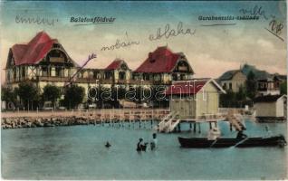 Balatonföldvár, Garaboncziás szálloda, strand, fürdőzők, csónakázók. Gerenday Gyula kiadása