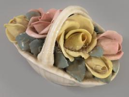 Ens plasztikus virág díszítéses kosár, jelzett, hibátlan 8 cm