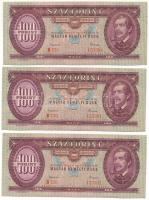 1962. 100Ft (3x) sorszámkövető és egyugrásos sorszámkövető "B 720 133389, B 720 133391 - B 720 133392" T:AU hullámos papír Adamo F31