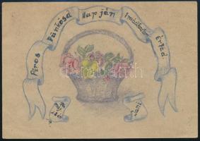 1944 május Tábori posta lap pünkösdi üdvözlő grafikával