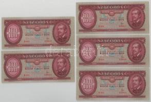1968. 100Ft (5x) sorszámkövető pár és közeli sorszámok "B 691" T:AU hullámos papír Adamo F32