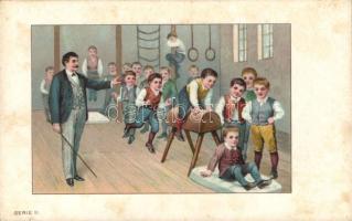 Iskolai élet 12 darab litho lap, mindegyiken Nestlé reklámmal / School life, 12 litho cards with NES...