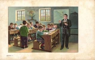 Iskolai élet 12 darab litho lap, mindegyiken Nestlé reklámmal / School life, 12 litho cards with NES...