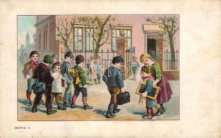 Iskolai élet 12 darab litho lap, mindegyiken Nestlé reklámmal / School life, 12 litho cards with NES...