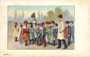 Iskolai élet 12 darab litho lap, mindegyiken Nestlé reklámmal / School life, 12 litho cards with NES...