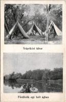 Szigetköz, cserkész tábor, fürdőzők egy holtágban. Mosonvármegyei Diákszövetség kiadása / Hungarian boy scout camp (gyűrődések / creases)