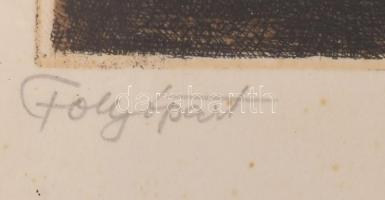 Remsey Jenő (1885-1970): Folyópart. Rézkarc, papír, jelzett, lapszéli ázásnyomokkal, üvegezett faker...