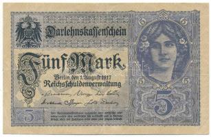 Német Birodalom 1917. 5M "U 16605463" T:F German Empire 1917. 5 Mark "U 16605463" C:F Krause 56.