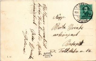 1939 Rácalmás, utca részlet, Római katolikus templom, látkép, Dunai részlet, Rezucsek penzió (EK)