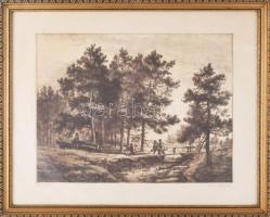 Görög Rezső (1930-): Favágók. Rézkarc, papír, jelzett, üvegezett fakeretben, 30×40 cm