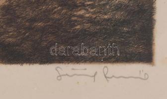 Görög Rezső (1930-): Favágók. Rézkarc, papír, jelzett, üvegezett fakeretben, 30×40 cm