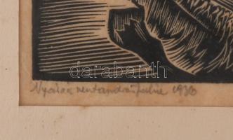 Nagy Nándor (1894-1979): Nyárádszentandrás, (Erdély), 1930 körül. Linómetszet, papír, jelzett. Üvege...