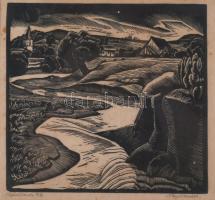 Nagy Nándor (1894-1979): Nyárádszereda, (Erdély), 1936. Linómetszet, papír, jelzett. Üvegezett fakeretben, néhány kevés apró folttal, 19,5×20,5 cm. Ritka!