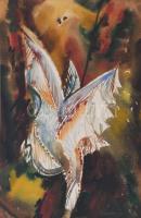 Kántor jelzéssel (József vagy János?): Kompozíció, 1996. Akvarell, papír. Üvegezett fakeretben, 34×24 cm.