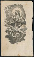 cca 1800 A Szeplőtlen Szent Szűzt ábrázoló rézmetszetű szentkép 10x16 cm